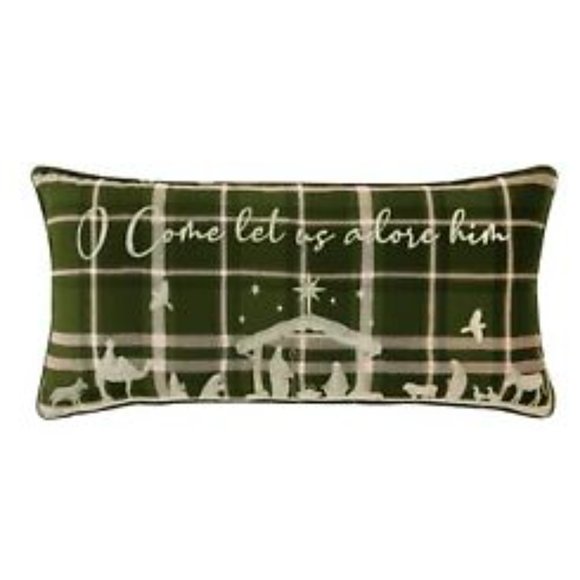 Other - Lacourte Let Us Adore Him Decorative Pillow, 14″ x 28″, Green